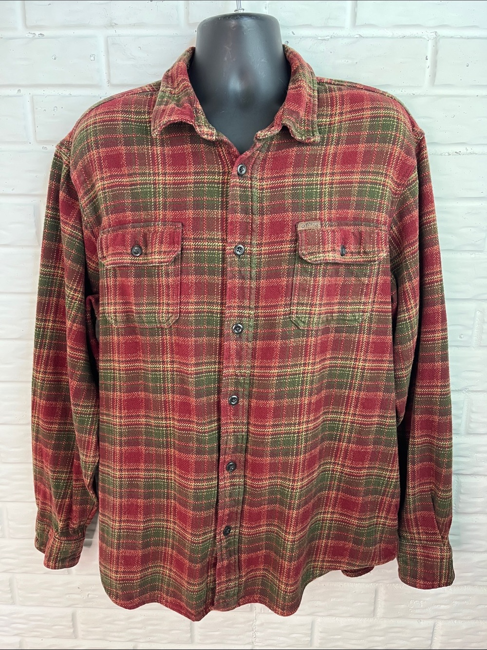 ORVIS HEAVYWEIGHT PLAID BUTTON UP 100% COTTON WITH POCKETS RED GREEN TAN SZ XXL